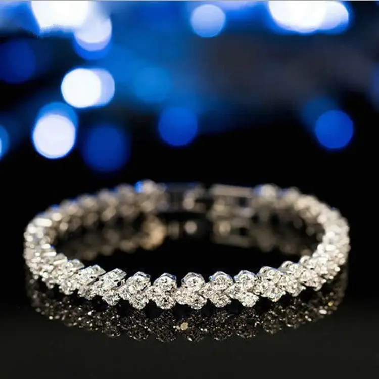 Wholesale Luxury Cuban Link Bracelet Roman Women Cubic Zirconia Tennis Diamond Jewelry Rhinestone Bracelet for Gifts Accessories