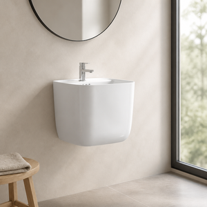 Lavabo suspendido en la pared que no se aguanta de lado a lado, ni siquiera de cabeza abajo, por lo que se desplaza del lado indicado <span class=keywords><strong>al</strong></span> lado opuesto. - Product Image 1