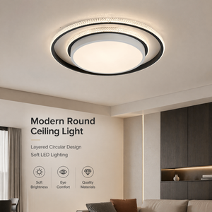 Plafonnier LED rond moderne, télécommande, variateur d'intensité, tricolore, cristal, encastré, 120W, pour maison, salon, chambre - Product Image 2