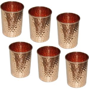 PARIJAT Handicrafts 7-Piece Set Hammered Copper Jug Pitcher 6 Glass Tumblers for Water Serving for Restaurant <b>Drink</b> <b>Dispensers</b> - Product Image 5