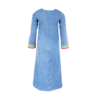 Robes pour filles en jean délavé bleu clair, maxi, avec col arc-en-ciel, patch nuage perlé, fente, vente en gros de vêtements pour enfants