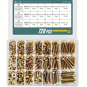 720Pcs Hex Bolt Set M4 M5 M6 Nuts Washers Assortment Kit Standard Grade 8.8 Carbon Steel Unc Thread - Product Image 1
