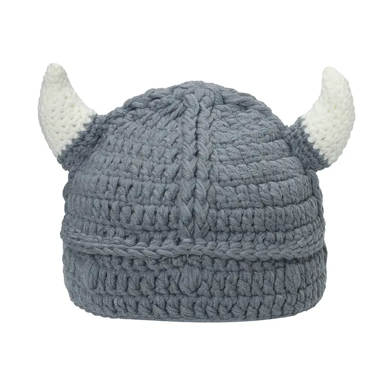 Sewingman-gorrito de ganchillo vikingo hecho a mano, sombreros divertidos con cuernos de Toro, B0555L