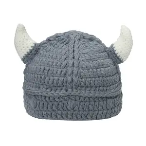 Sewingman B0555L Handmade Viking Crochet Beanie Funny Hats with Bull Horns