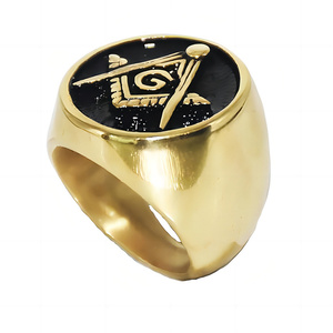 Großhandel New Design Freimaurer <span class=keywords><strong>Ring</strong></span> Vintage Punk Gold Ga Logo Titan Stahl <span class=keywords><strong>Ring</strong></span> für den Menschen - Product Image 1