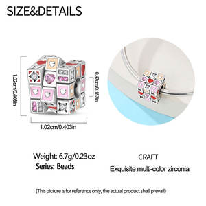 Abalorios de Plata de Ley 925 Originales MULA, Cuentas de <span class=keywords><strong>Rubik</strong></span>'s Cube con Forma de Corazón, Dijes Coloridos para Pulseras DIY, Joyería de Cumpleaños para Niños con Circonita, Regalo - Product Image 3