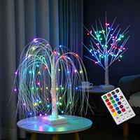 Lumière LED RVB en forme de saule, télécommande, alimentation USB par batterie, décoration intérieure/extérieure pour fêtes, Noël, mariages