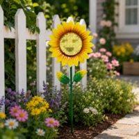 Lampes solaires décoratives LED en forme de tournesol avec visage souriant, étanches IP65, à intensité variable, pour allées de jardin, cour et patio