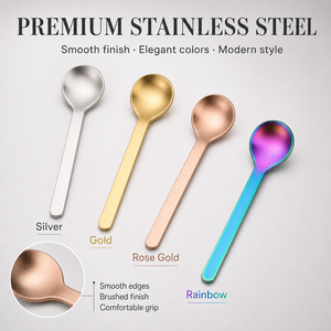 Lot de cuillères modernes en acier inoxydable 304, finition satinée, argent et or, pour café, dessert et glace - Product Image 4