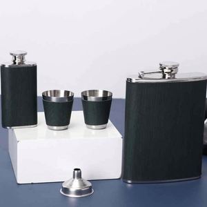 OEM Leather Whiskey Flask Set 8oz Metal Stainless Steel Whisky Hip Flask Gift Set 2 Shot <b>Cup</b> and Funnel Whisky Business Gift Set - Product Image 3