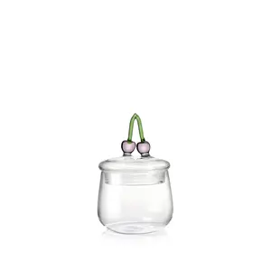 Aangepaste Home Keuken Helder Gekleurde Hittebestendige Borosilicate Decoratieve Glazen Jampot Met 3D Patroon Glazen Deksel