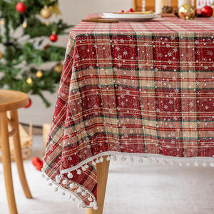 Christmas Embroidered <b>Tablecloth</b> Rectangle <b>Red</b> Snowflake Pattern Pom-pom Edges Polyester Home Use Waterproof Oil-resistant - Product Image 3
