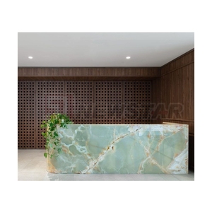 Newstar lüks otel Salon dükkanı doğal taş özelleştirmek renk traverten mermer oniks resepsiyon masası ticari mobilya - Product Image 4