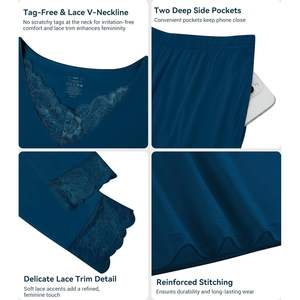 Ensemble de pyjama en viscose de bambou pour femmes, manches longues, dentelle, pantalon de détente avec poches, taille plus S-4X - Product Image 4