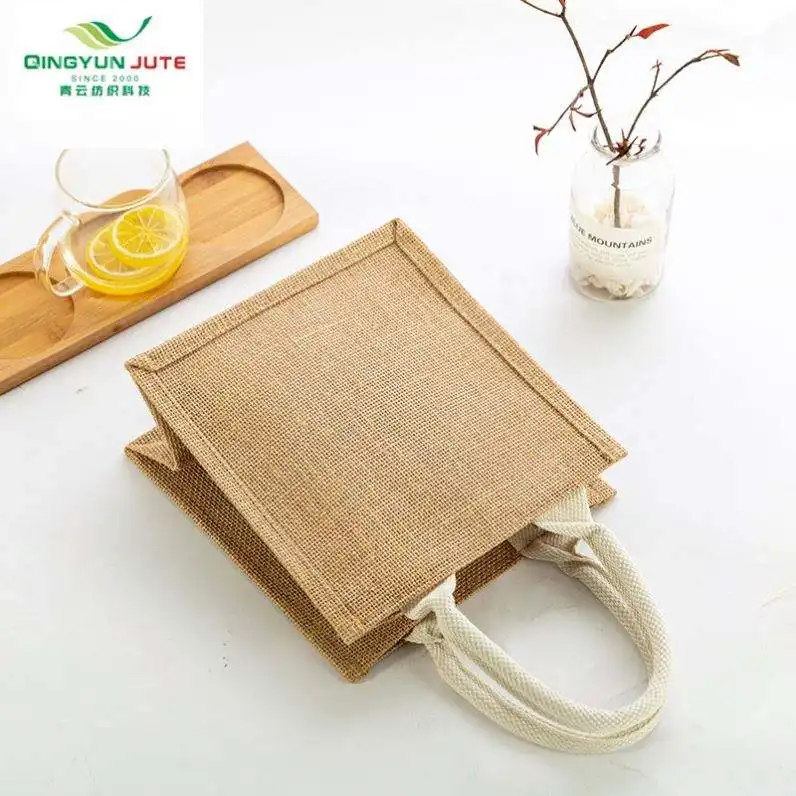 Wholesale Big 100% Natural Reusable Beach Grocery Burlap Tote Bags Jute Pouch Shopping Bags