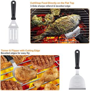 Kit d'accessoires pour plancha en acier inoxydable de qualité supérieure, 16 pièces, ensemble d'outils de cuisson antiadhésifs pour barbecue et teppanyaki - Product Image 4
