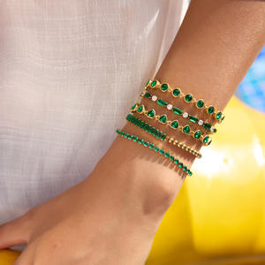 Vente en gros Transfrontalier Europe Amérique <span class=keywords><strong>champagne</strong></span> Léger Luxe Vert Coeur Zircon Bracelet Plaqué Or - Product Image 6