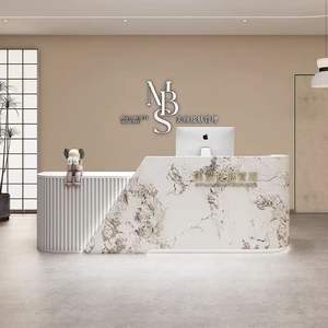 مكتب استقبال خشبي حديث مع إضاءة ليد لصالونات التجميل مكاتب طب الأسنان واستوديوهات الرقص وشركات الفنادق والمدارس - Product Image 5