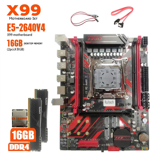Ruitech X99 Motherboard Set with Xeon E5 2640 V4 CPU LGA 2011-3 Processor DDR4 16GB ( 2 X 8GB ) 2133MHz PC Desktop Memory RAM