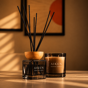 Aikun Rigid Boxed Black Glass Two Wick Scented Candle Reed Diffuser Gift Set Bespoke Fragrance OEM ODM for Corporate Events - Product Image 2