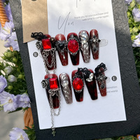 Y2K Heavy Industry Square Stiletto Coffin Punk Metal Diy Uñas postizas hechas a mano Manicura artificial Prensa usable en las uñas