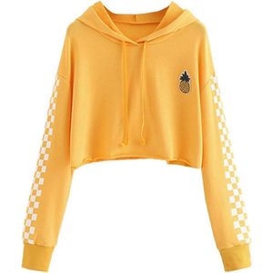 FOXA Women's <b>Cropped</b> Hoodie Pineapple Embroidery Sweatshirt Casual Pullover Crop <b>Top</b> For Teen Girls - Product Image 1