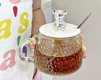 Gobelet en verre haut de gamme avec couvercle en forme d'ours, design mignon pour le bureau et la maison, jus de petit-déjeuner et café
