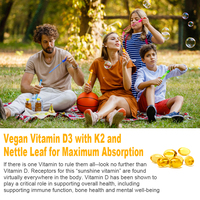 Vegan 2-en-1 Vitamine D3 5000 UI + K2 100 mcg MK-7 Capsules OEM Huile de Coco Ingrédient Naturel Santé Cardiaque Immunité Adulte