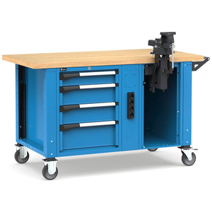 Établi Fami Master 150cm bleu réglable à roulettes, 4 tiroirs, étau et 4 prises - Product Image 1