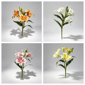 Flor de Lirio Artificial de Tallo Corto con 3 Cabezas, Rama Individual de PVC, Arreglo Floral Decorativo, Flor para Mesa de Conferencias - Product Image 4