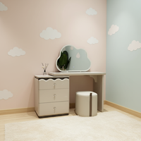 Ensemble coiffeuse de chambre en MDF avec miroir HD, tiroirs multi-rangements et tabouret rond, sur mesure