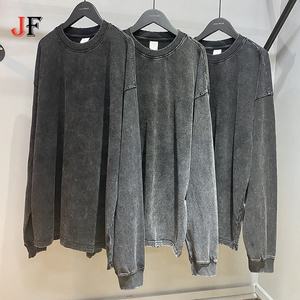 Camisetas de Manga Larga de Alta Calidad, Lisas, 100% Algodón, 250 GSM, Peso Pesado, Ecológicas, Estilo Urbano, Negras, con Bajo sin Rematar y Lavado Ácido - Product Image 1