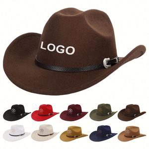 Sombrero Vaquero Occidental Retro de Estilo Nuevo, Sombreros Fedora de Ala Ancha para Hombre, Sombreros Fedora de Fieltro de Lana Personalizados al por Mayor con Logotipo - Product Image 1