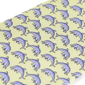 High Quality 100% Silk Neckties ODM OEM Pure Silk Ties Hand Printing Fun Sea Animal Pattern Yellow Dolphin Men's Silk Ties