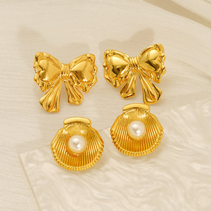 ZOGXIN Gold Stud Earrings Butterfly Shell Sunburst Pearl Geometric Fashion Party Jewelry Women's Earrings - Product Image 3