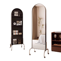 Miroir sur pied moderne de luxe à cadre métallique, arqué, pleine longueur, avec roulettes mobiles, pour chambre et dressing