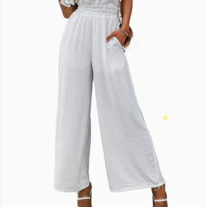 Pantaloni Palazzo a Vita Alta in Poliestere e Cotone Traspirante, Elastico in Vita, Stampa Decorativa, Abbigliamento Casual da Donna - Product Image 3