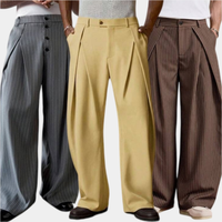 Pantalon large en lin mélangé pour homme, taille haute, respirant, décontracté, plissé, idéal pour l'été