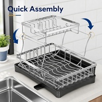 2-delige keuken afdruiprek van roestvrij staal, multifunctionele aanrechtblad organizer voor borden, kommen, bekers en bestek