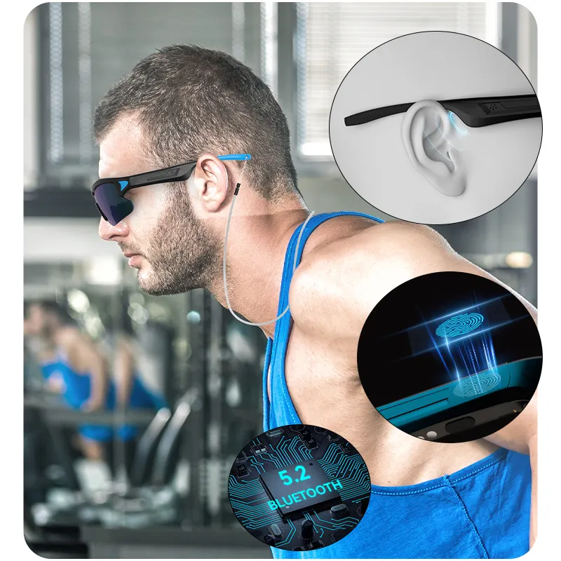 Yeni tasarım hava iletim kulaklık kablosuz Bluetooth akıllı ses gözlük unisex polarize spor güneş gözlüğü koşu
