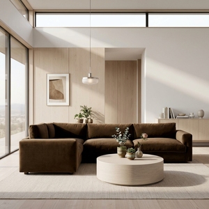 FERLY Divano Angolare Moderno di Lusso a Forma di L in Velluto Marrone Set di Divani per <span class=keywords><strong>Soggiorno</strong></span> Personalizzabile in Dimensioni e Colore Arredamento per Villa - Product Image 1