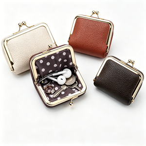 Wholesale Mini Kiss Clasp PU Storage Pouches Premium Grain PU For High Grade <b>Small</b> Accessory Gift Packaging - Product Image 4