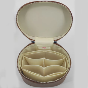 BSCI PU da mỹ phẩm trang điểm túi tròn Trường hợp với ngăn có thể tháo rời túi vệ sinh tạo nên tổ chức với chia và xử lý - Product Image 6