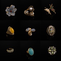 Bagues vintage ovales en turquoise bleue, style ethnique rétro, plaquées or, pour femmes, bijoux de fête, ensembles de bagues en gros pour femmes
