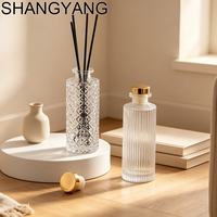 Bouteille diffuseur de parfum en verre gaufré de 150 ml, cylindrique, vide, avec bouchon doré et boîte cadeau pour parfum d'ambiance