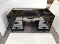 Bureau de direction en aluminium plaqué couleur personnalisée, design modulaire mi-siècle, aspect antique, usage commercial, cuir véritable noir