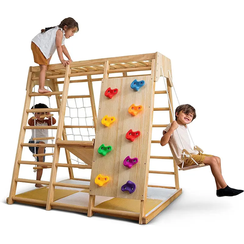 Montessori style wooden climber play set indoor climbing and slide play