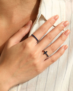 S925 <b>Silver</b> <b>Cross</b> Shape <b>Ring</b> With Pave Set Sapphire Stones Religious Jewelry Unisex Everyday Wear - Product Image 5