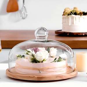 Expositor de Postres de Madera Personalizado de Fábrica con Cúpula de Cristal Redonda, Plato para Pastel, Bandeja para Servir Pasteles, para Bodas y Fiestas - Product Image 3