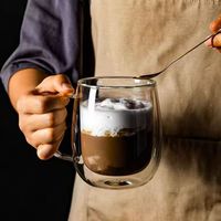 Tasses à café en verre borosilicate transparent à double paroi avec logo personnalisé, isolation thermique, pour boire de l'eau